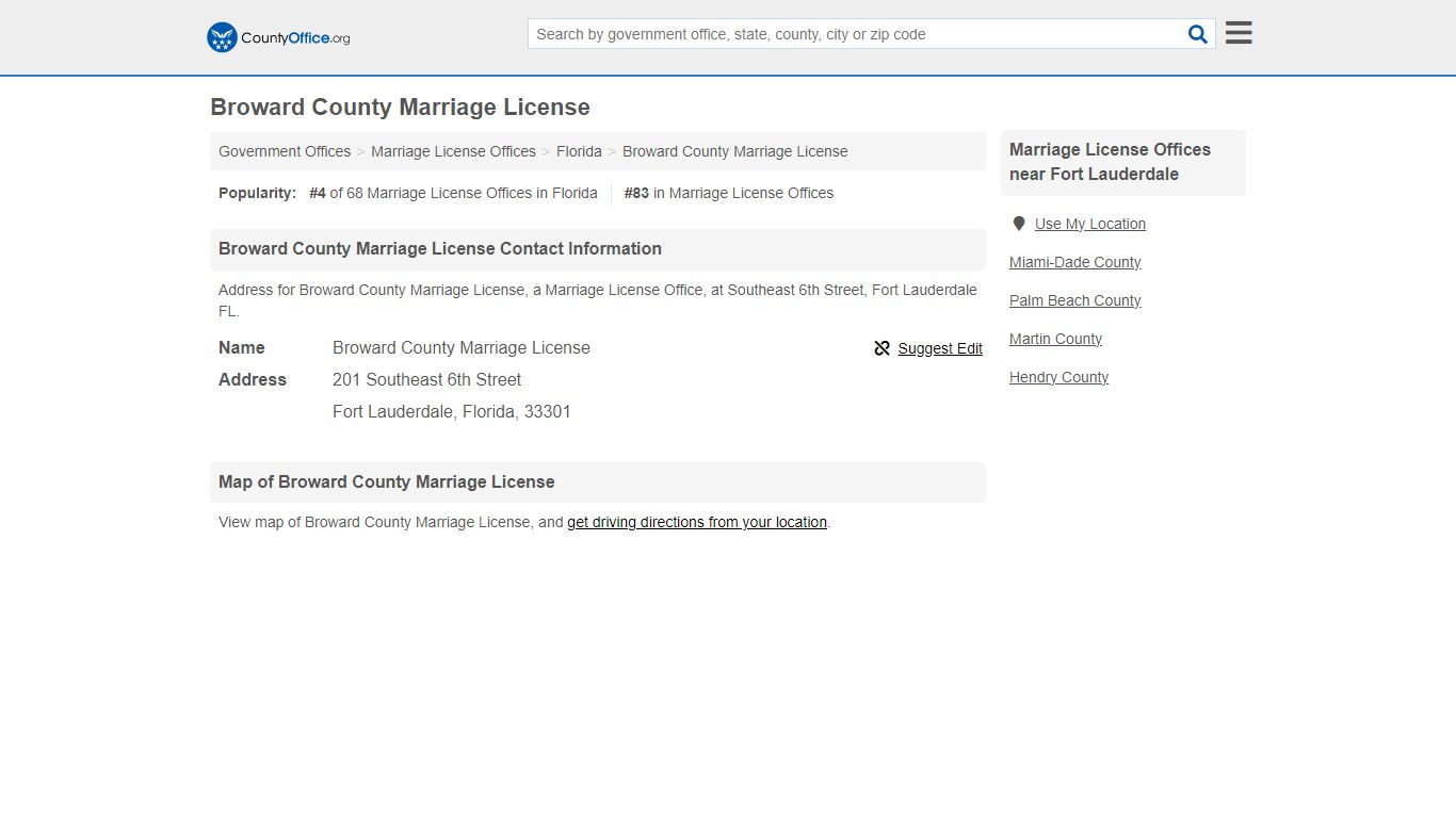 Broward County Marriage License - Fort Lauderdale, FL (Address)